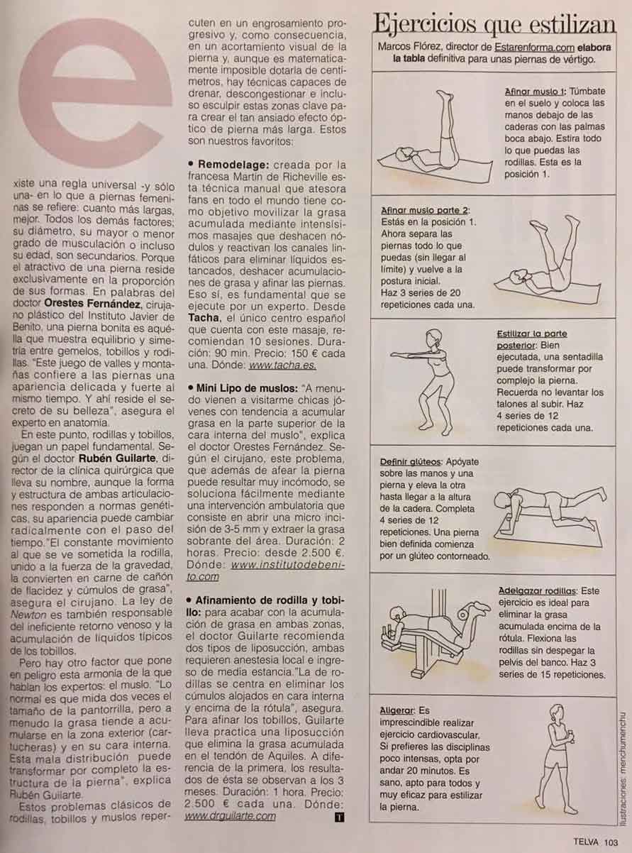 El Dr Guilarte aparece en la revista Telva tratando el tema de la liposucción, texto